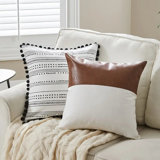 Chic Faux Leather Boho Pillow Cover 18x18