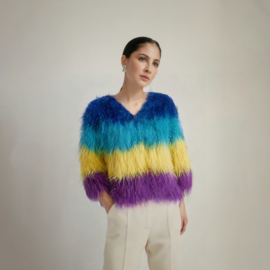 Women's Imitation Fur Stitching Contrast Colour Jacket