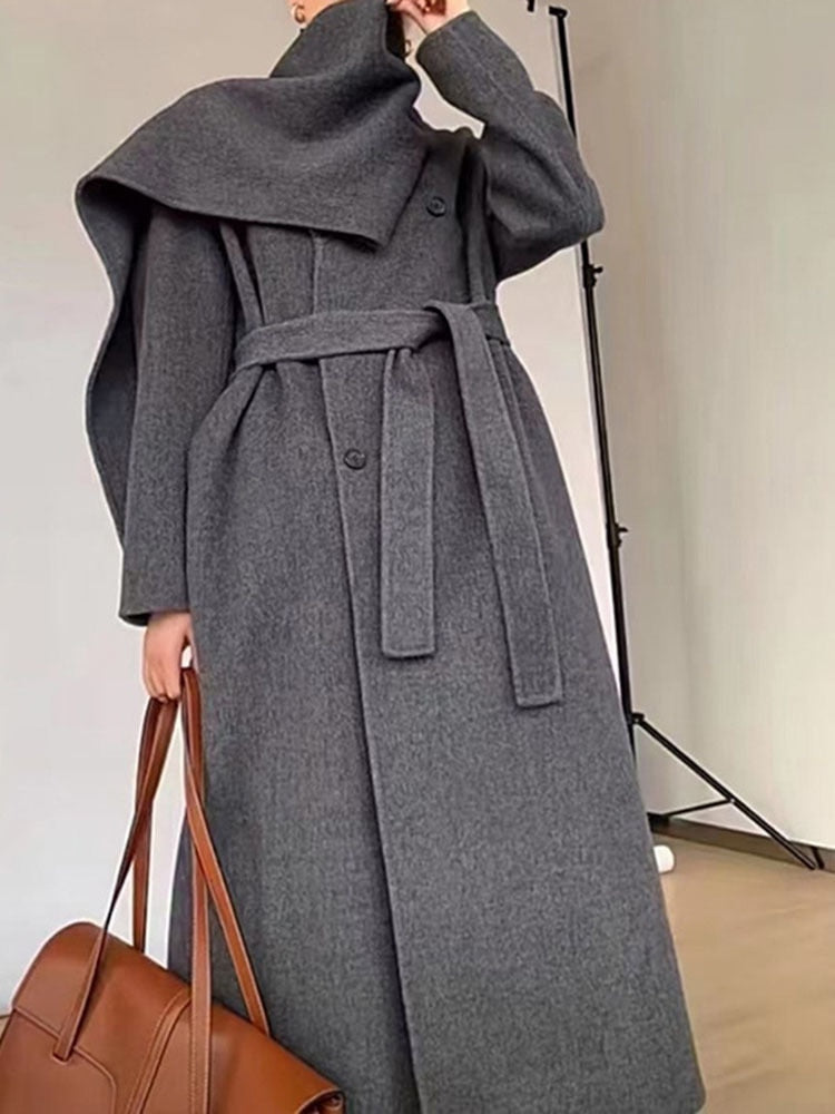 Shawl Scarf Collar Double-breasted Coat