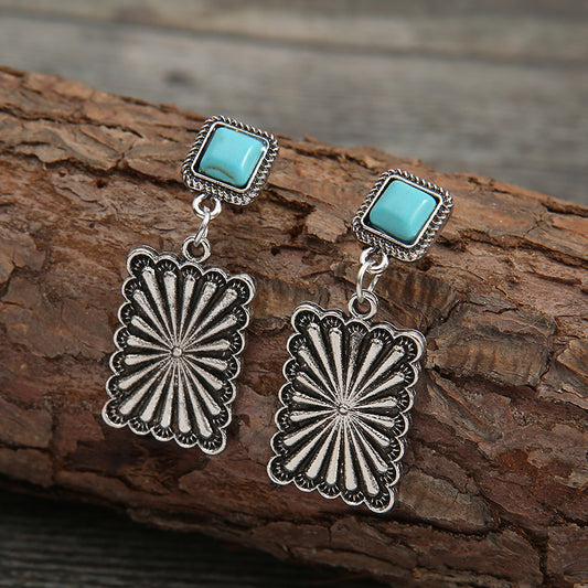 New Retro European and American Geometric Turquoise Earrings