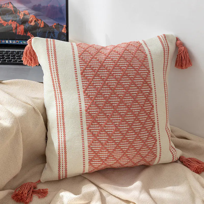 Bohemian Blue & Black Tasseled Pillow Cover