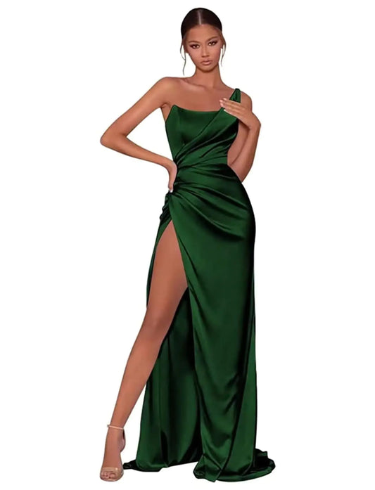 Sevintage Emerald Green Satin Prom Gown 2025