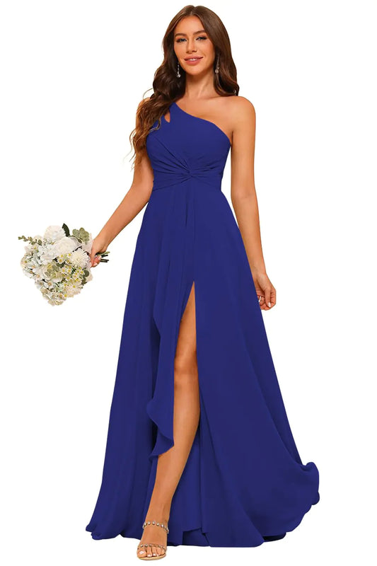 Elegant Chiffon Bridesmaid Gown with Split and Pockets