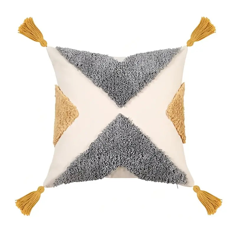 Boho Textured Throw Pillow Case 18x18in with Tassels