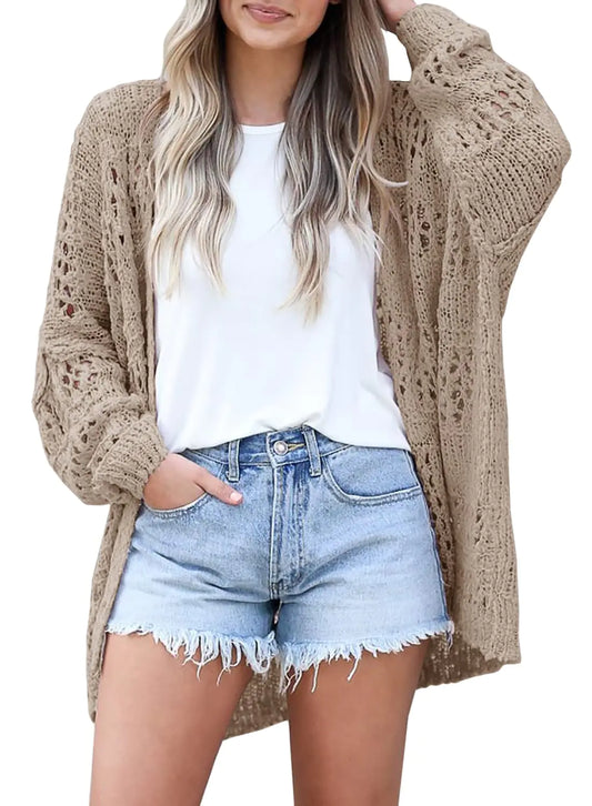 Womens Crochet Cardigan Sweater Kimonos Boho Solid Color Oversized Summer Open Front Outwear