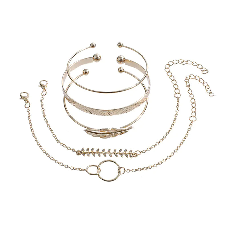Boho Chic Leaf & Circle Bracelet Ensemble