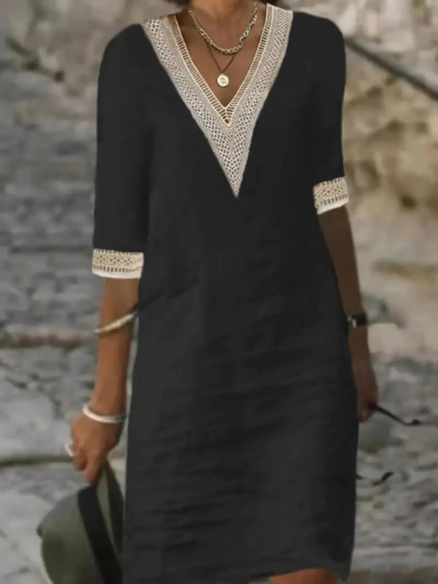 Autumn Chic Women's Cotton V-Neck Dress