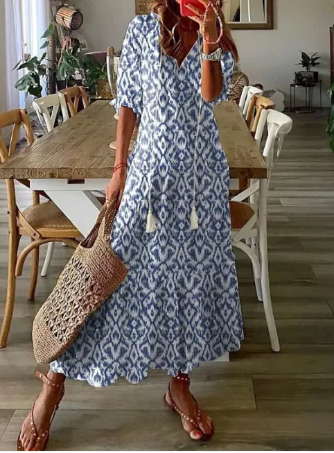 Boho Chic V-Neck Tassel Long Dress
