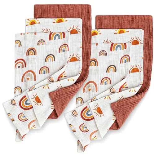 Boho Muslin Baby Burp Cloths 6-Pack - 100% Cotton, 20x10