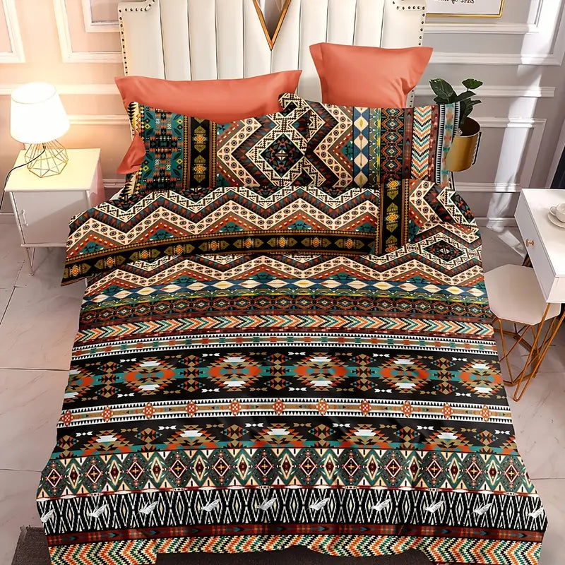 3pcs Boho Striped Geometric Bedding Duvet Cover Set