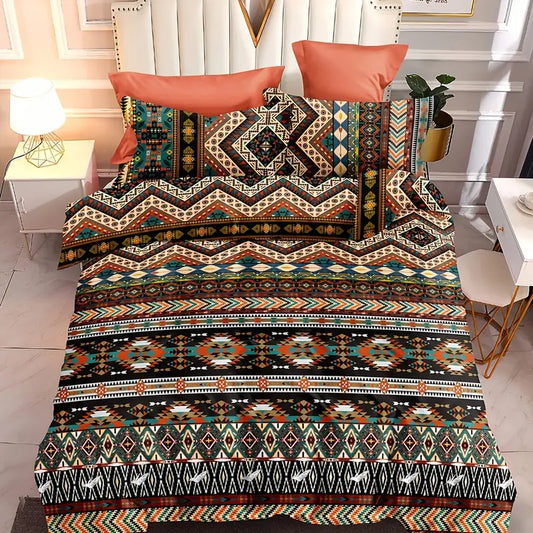 3pcs Boho Striped Geometric Bedding Duvet Cover Set