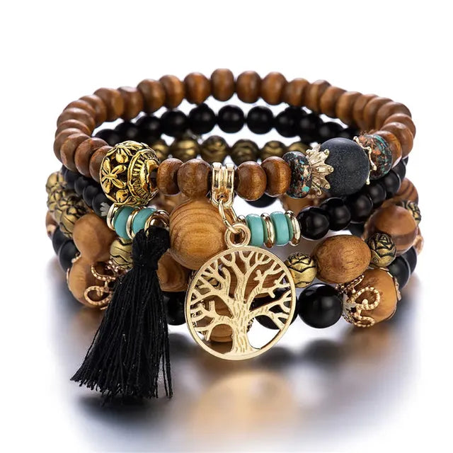 Boho Charm Wooden Bracelet Collection
