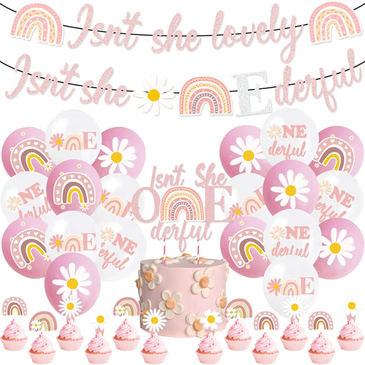 Boho Daisy First Birthday Party Kit