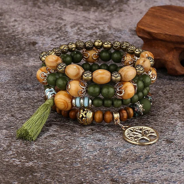 Boho Charm Wooden Bracelet Collection