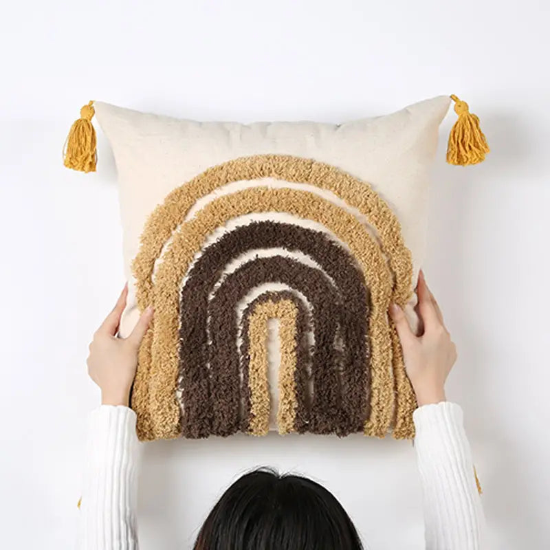 Boho Textured Throw Pillow Case 18x18in with Tassels