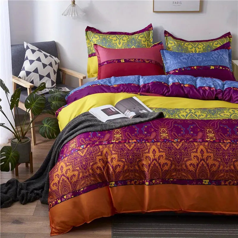 3-Piece Colorful Striped Boho Duvet Cover Set