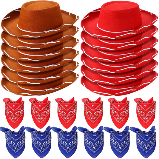 Kids' Cowboy Hats & Bandanas 24-Piece Set