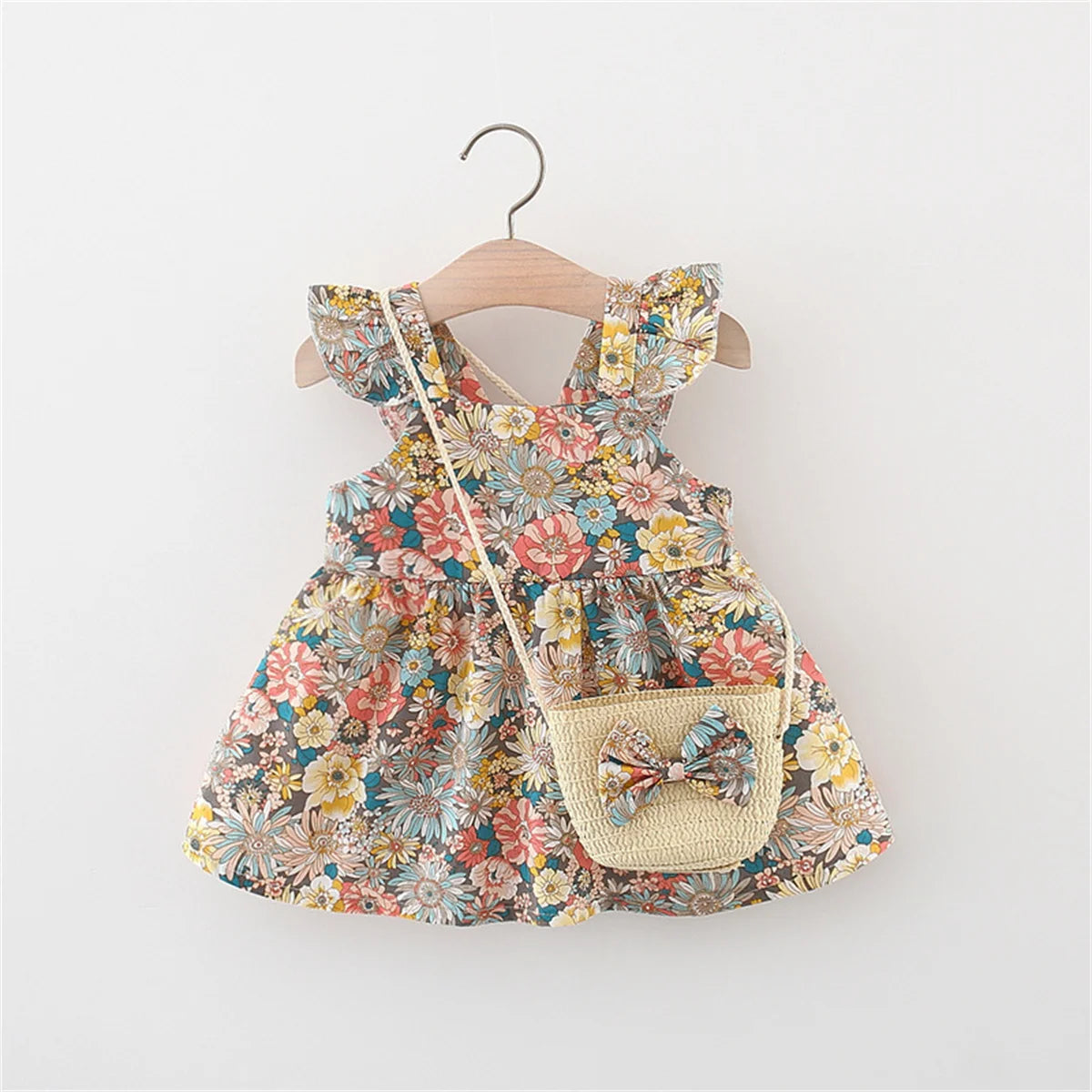 0-3-year-old children's dress bag summer 2/piece set, baby girl full body printed small flying sleeve princess dress