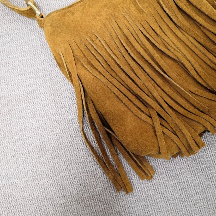 Female Genuine Leather Fringed Phone Side Sling Shoulder Bag 2025 Small Y2K Suede Nubuck Beach Ibiza Boho Gypsy Hippie Pouch Bag