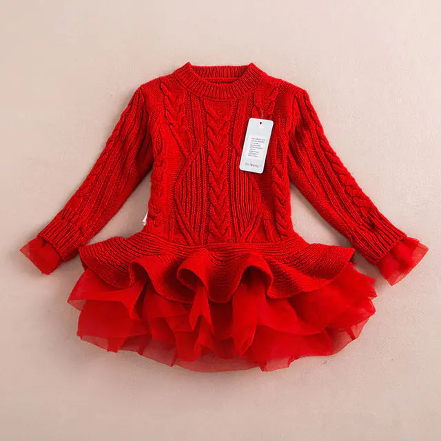 Festive Red Girls' Knit Christmas Dress