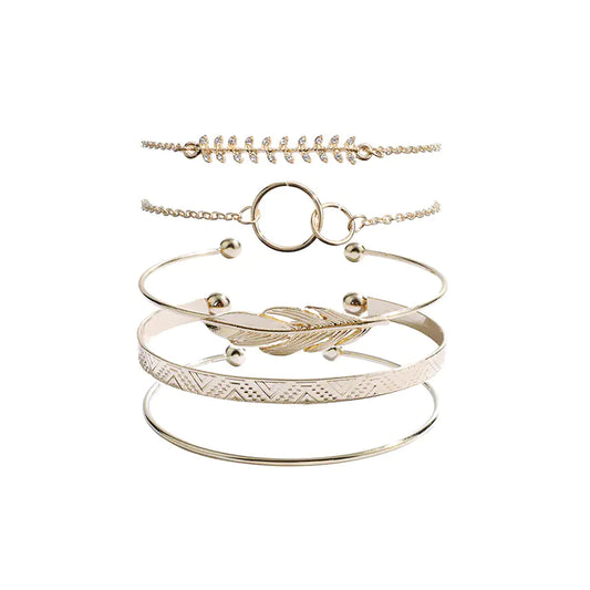 Boho Chic Leaf & Circle Bracelet Ensemble