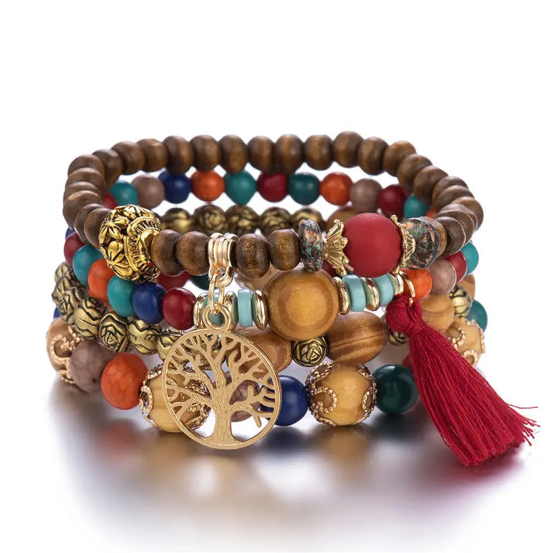 Boho Charm Wooden Bracelet Collection