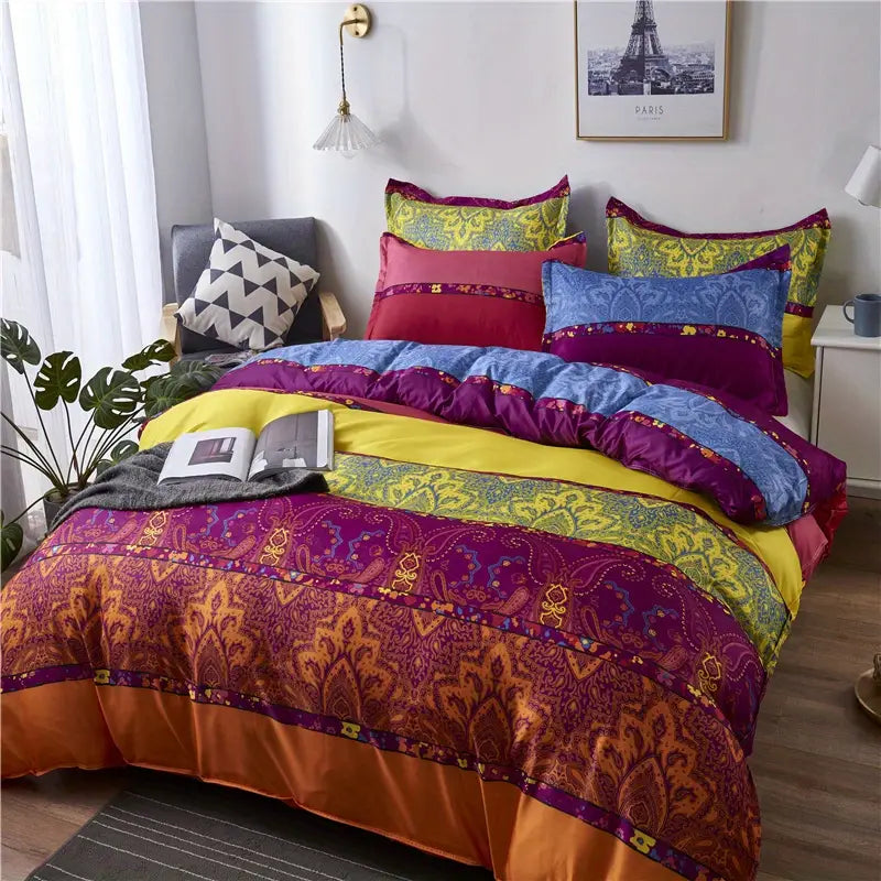 3-Piece Colorful Striped Boho Duvet Cover Set