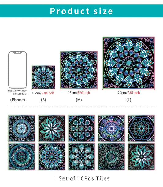 10pcs Boho DIY Peel and Stick Waterproof Tile Stickers