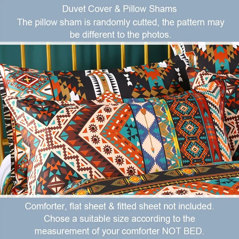 3pcs Boho Striped Geometric Bedding Duvet Cover Set