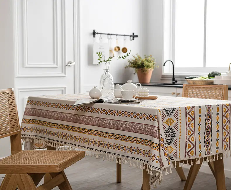 Boho Chic Cotton-Linen Tablecloth