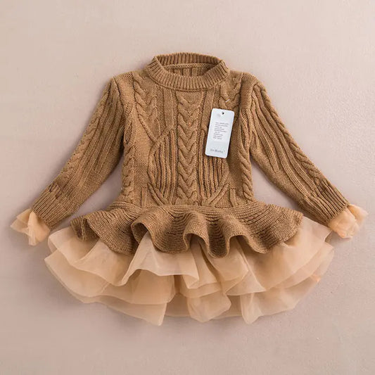 Festive Red Girls' Knit Christmas Dress