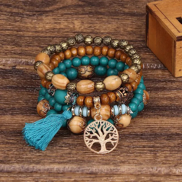 Boho Charm Wooden Bracelet Collection