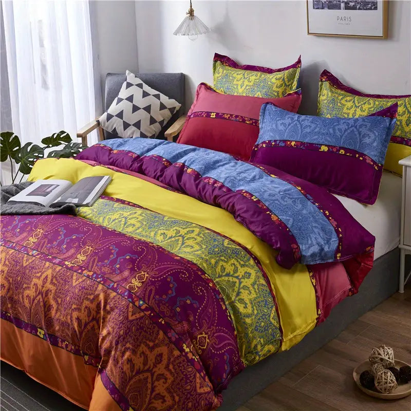 3-Piece Colorful Striped Boho Duvet Cover Set