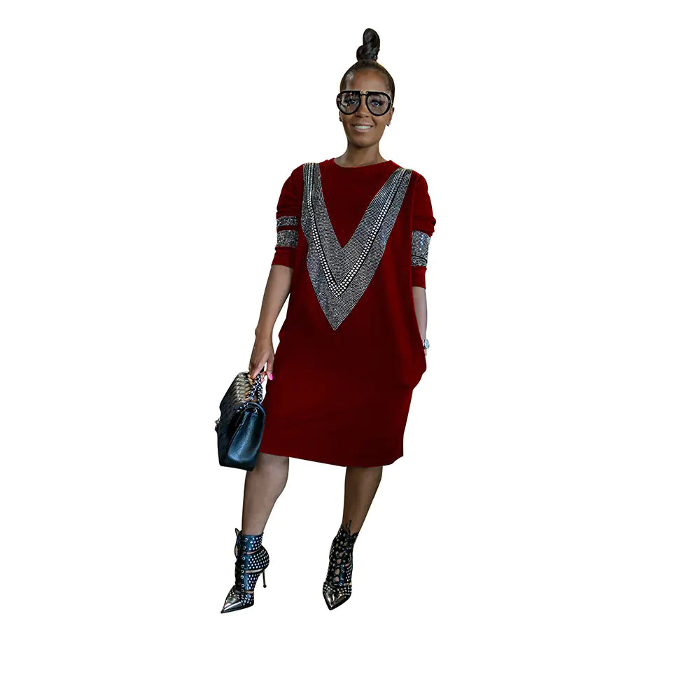Autumn Chic Women's Cotton V-Neck Dress