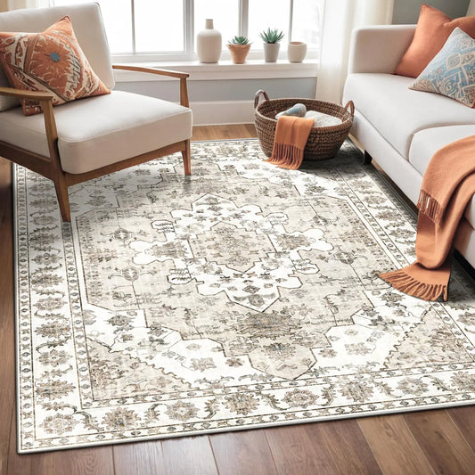 Boho Medallion Washable Area Rug 4x6
