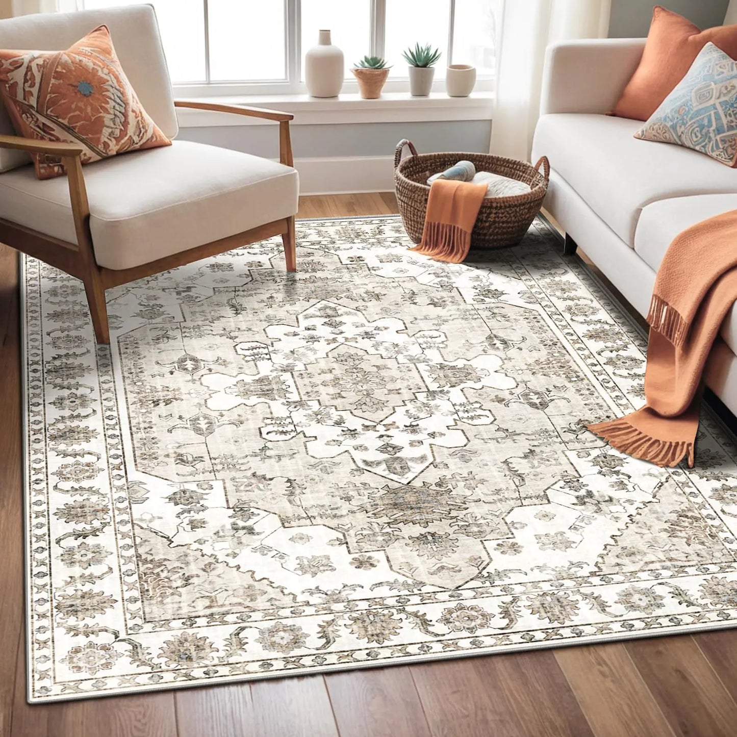 Boho Medallion Washable Area Rug 4x6