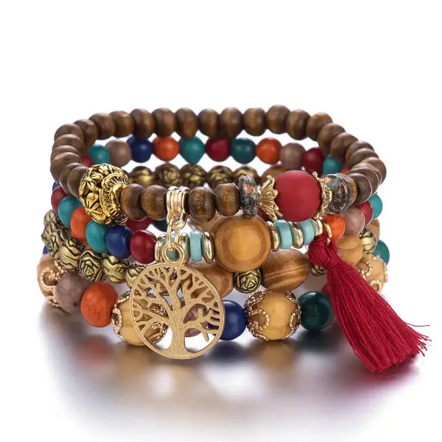 Boho Charm Wooden Bracelet Collection