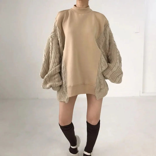 Patchwork Asymmetry Oversized Sweater