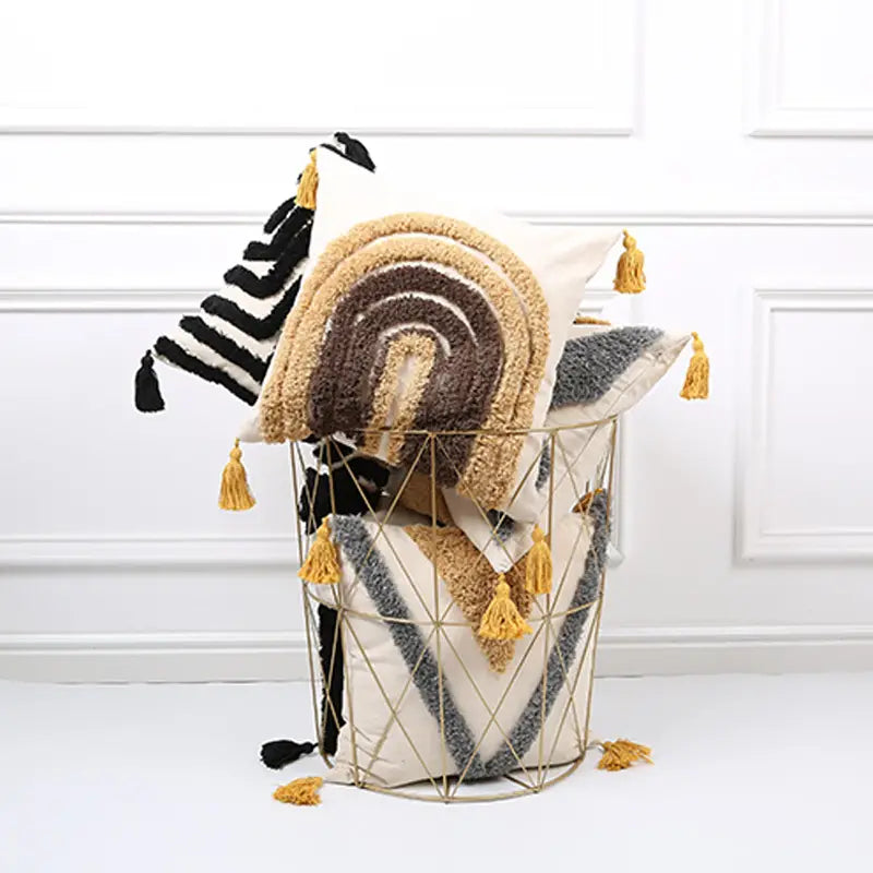 Boho Textured Throw Pillow Case 18x18in with Tassels