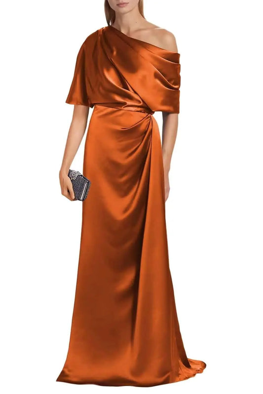 Satin Elegance Off-Shoulder Mother's Dress Orange US16