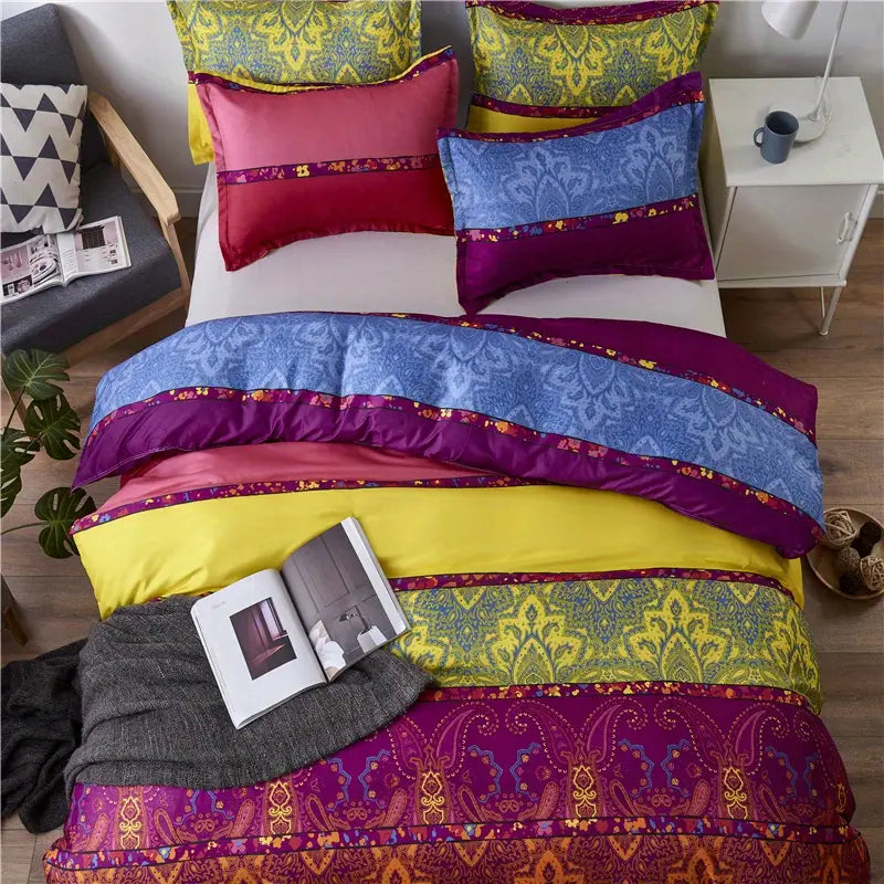 3-Piece Colorful Striped Boho Duvet Cover Set