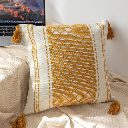 Bohemian Blue & Black Tasseled Pillow Cover