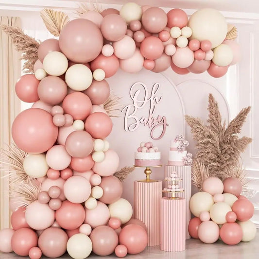 126pc Bohemian Pink & White Balloon Arch Kit
