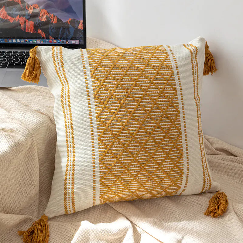Bohemian Blue & Black Tasseled Pillow Cover