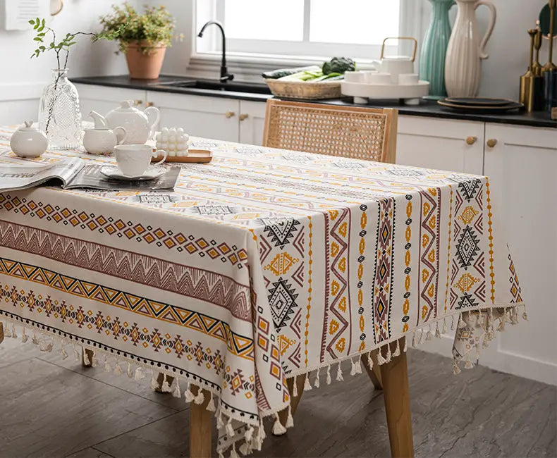 Boho Chic Cotton-Linen Tablecloth