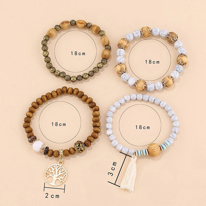 Boho Charm Wooden Bracelet Collection