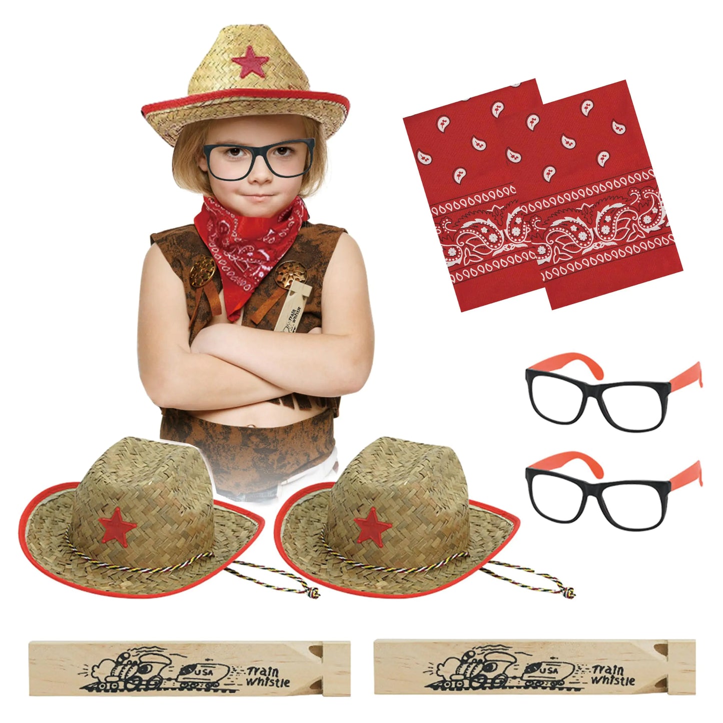 Kids Rodeo Cowboy Ensemble: Hats, Bandanas & Glasses Set