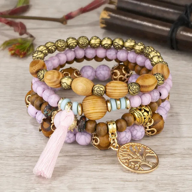 Boho Charm Wooden Bracelet Collection