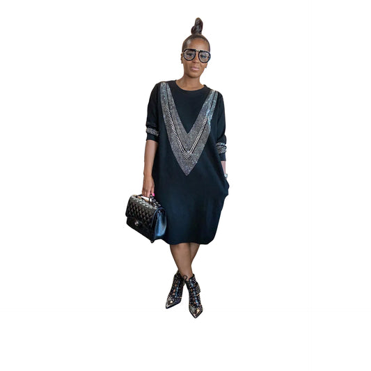 Autumn Chic Women's Cotton V-Neck Dress