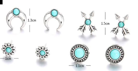 Boho Chic Women's Earring Set with 6 Pairs (One Set)